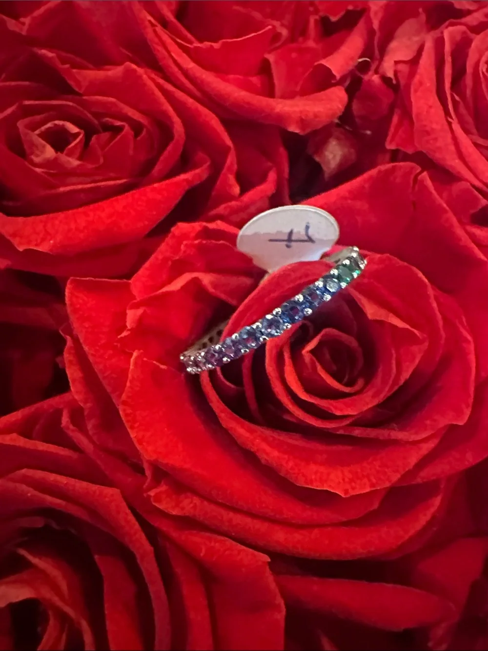 Rainbow ring. 925 silver . Created stones . Perfect for stacking. Size 7